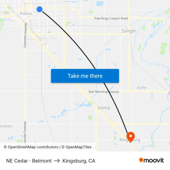 NE Cedar - Belmont to Kingsburg, CA map