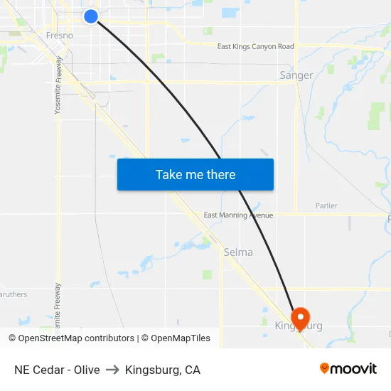 NE Cedar - Olive to Kingsburg, CA map
