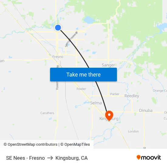 SE Nees - Fresno to Kingsburg, CA map