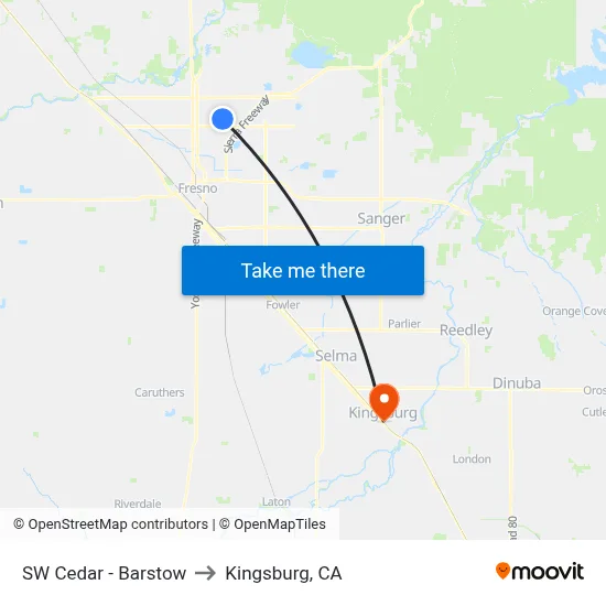 SW Cedar - Barstow to Kingsburg, CA map