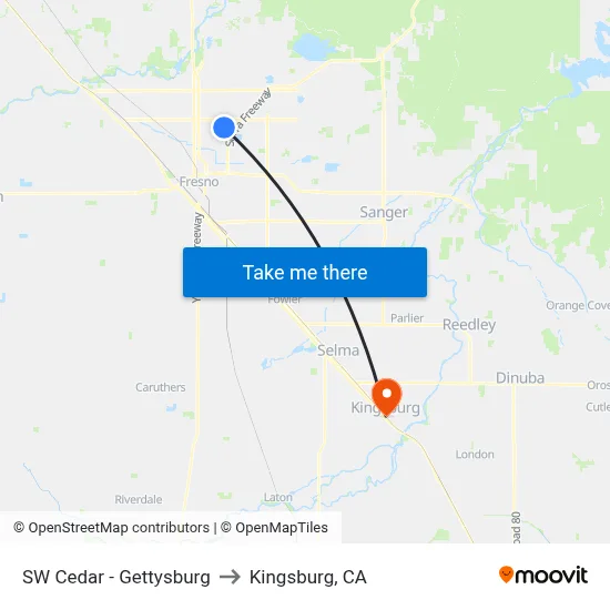SW Cedar - Gettysburg to Kingsburg, CA map