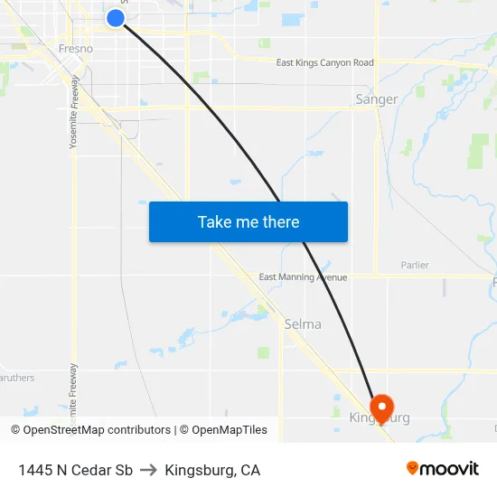 1445 N Cedar Sb to Kingsburg, CA map