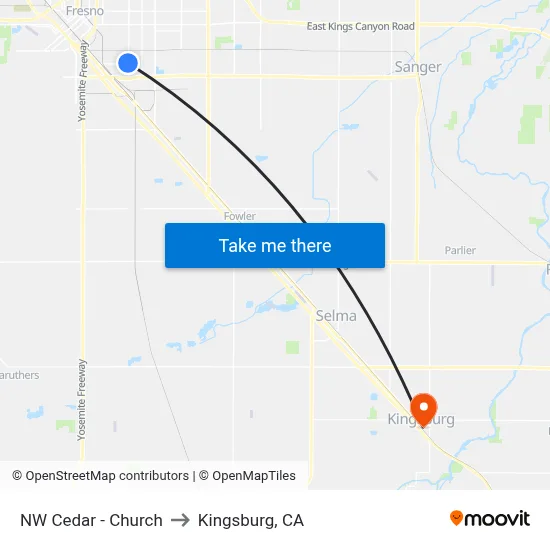NW Cedar - Church to Kingsburg, CA map