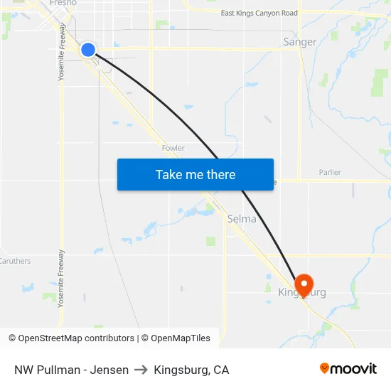 NW Pullman - Jensen to Kingsburg, CA map