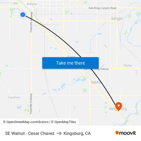 SE Walnut - Cesar Chavez to Kingsburg, CA map