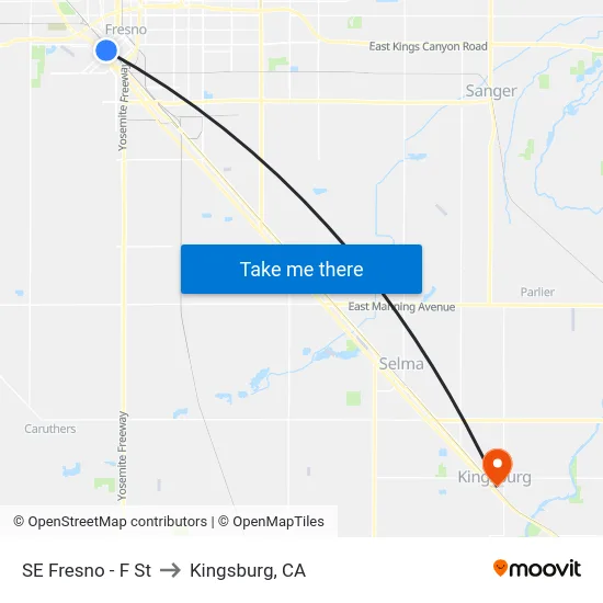 SE Fresno - F St to Kingsburg, CA map