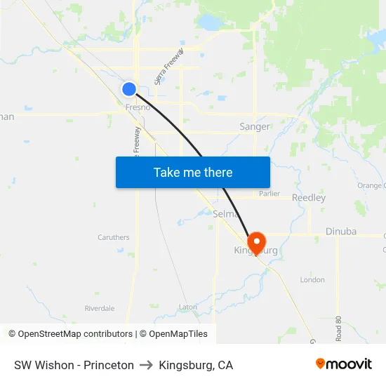 SW Wishon - Princeton to Kingsburg, CA map