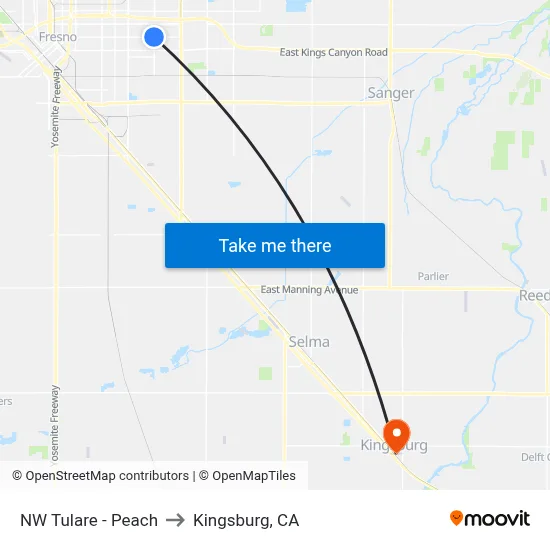 NW Tulare - Peach to Kingsburg, CA map