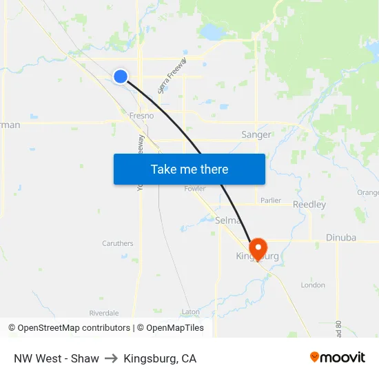 NW West - Shaw to Kingsburg, CA map