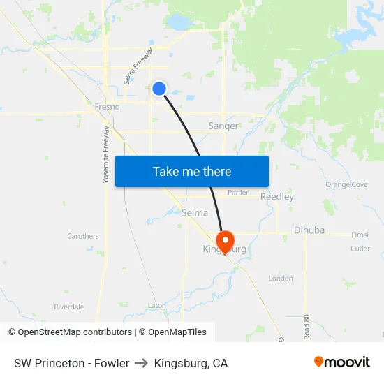 SW Princeton - Fowler to Kingsburg, CA map