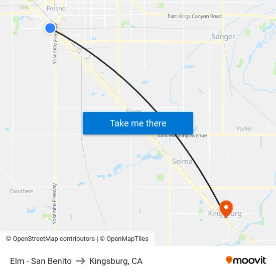 Elm - San Benito to Kingsburg, CA map