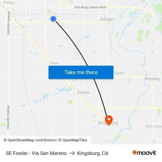 SE Fowler - Via San Mareno to Kingsburg, CA map
