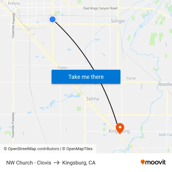 NW Church - Clovis to Kingsburg, CA map