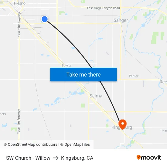 SW Church - Willow to Kingsburg, CA map