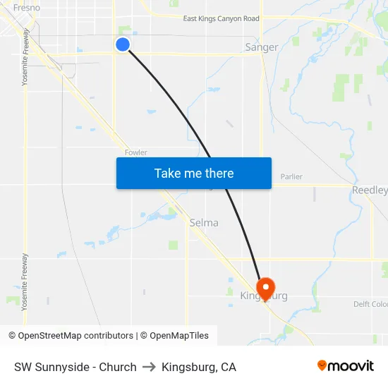 SW Sunnyside - Church to Kingsburg, CA map