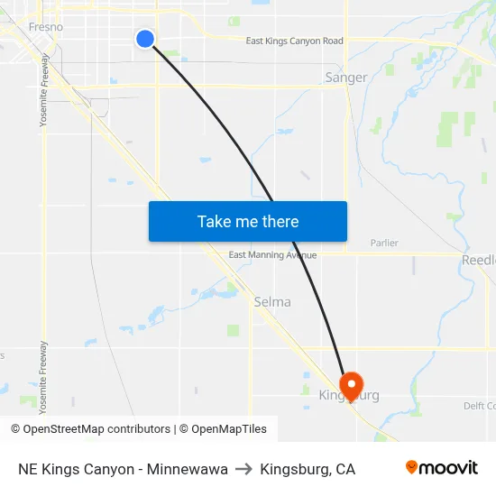 NE Kings Canyon - Minnewawa to Kingsburg, CA map
