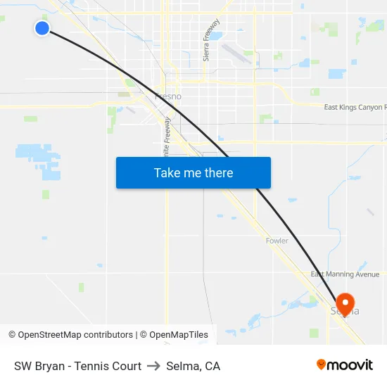 SW Bryan - Tennis Court to Selma, CA map
