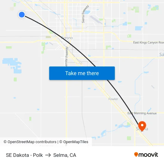 SE Dakota - Polk to Selma, CA map