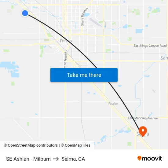 SE Ashlan - Milburn to Selma, CA map