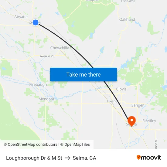 Loughborough Dr & M St to Selma, CA map