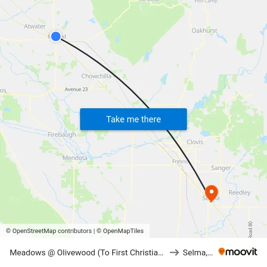 Meadows @ Olivewood (To First Christian Church) to Selma, CA map