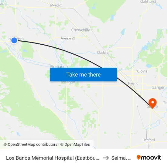 Los Banos Memorial Hospital (Eastbound) to Selma, CA map