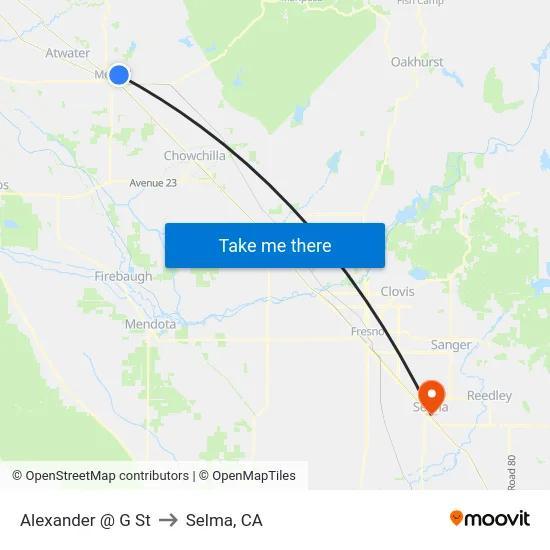 Alexander @ G St to Selma, CA map