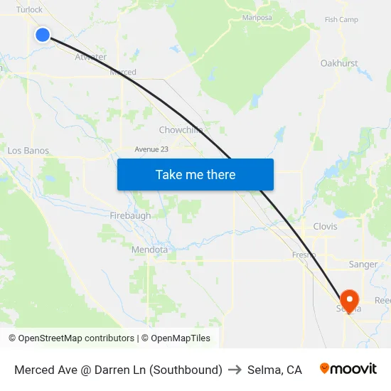 Merced Ave @ Darren Ln (Southbound) to Selma, CA map