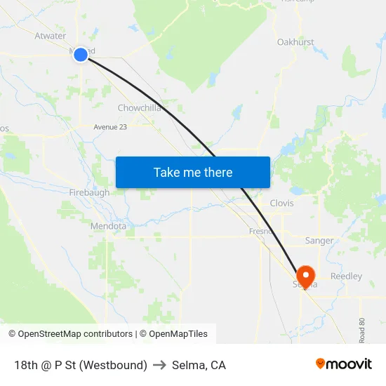 18th @ P St (Westbound) to Selma, CA map