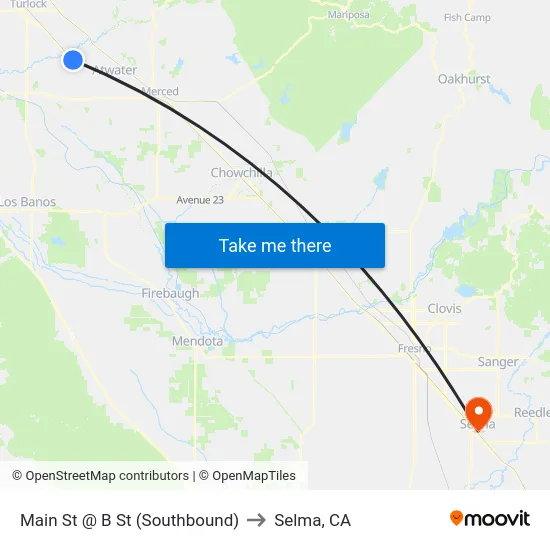 Main St @ B St (Southbound) to Selma, CA map