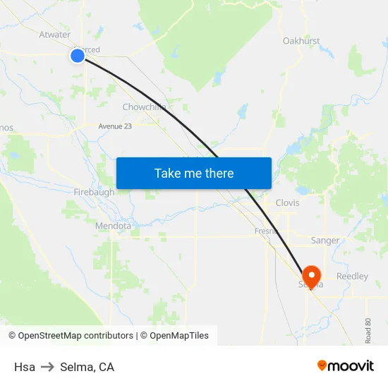 Hsa to Selma, CA map