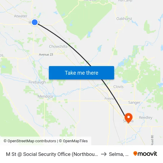 M St @ Social Security Office (Northbound) to Selma, CA map