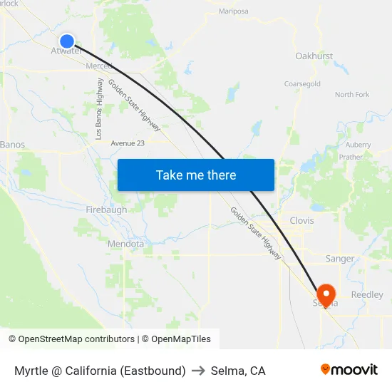 Myrtle @ California (Eastbound) to Selma, CA map