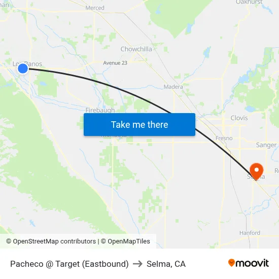 Pacheco @ Target (Eastbound) to Selma, CA map