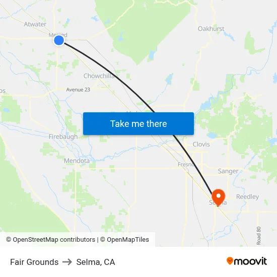 Fair Grounds to Selma, CA map