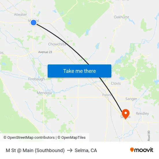 M St @ Main (Southbound) to Selma, CA map