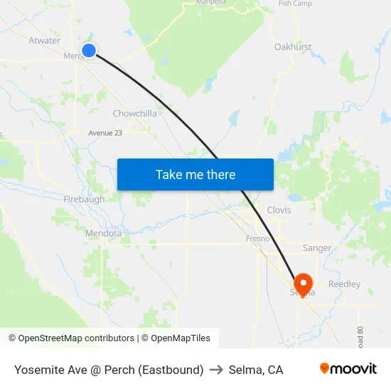 Yosemite Ave @ Perch (Eastbound) to Selma, CA map