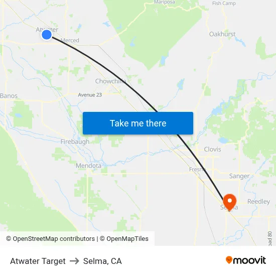 Atwater Target to Selma, CA map