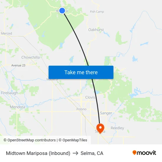 Midtown Mariposa (Inbound) to Selma, CA map