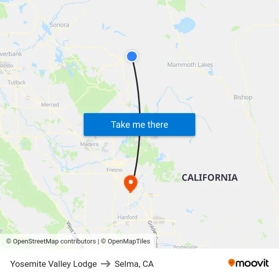 Yosemite Valley Lodge to Selma, CA map