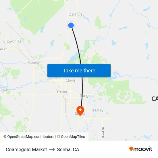 Coarsegold Market to Selma, CA map
