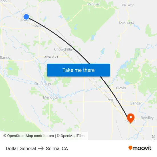 Dollar General to Selma, CA map