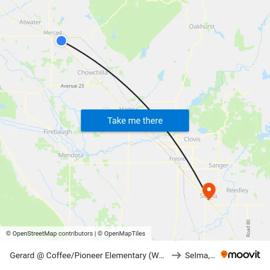 Gerard @ Coffee/Pioneer Elementary (Westbound) to Selma, CA map
