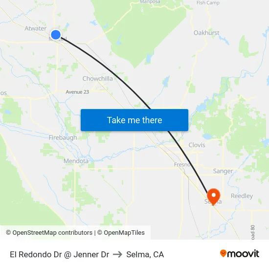 El Redondo Dr @ Jenner Dr to Selma, CA map