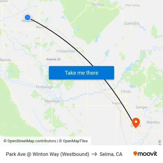 Park Ave @ Winton Way (Westbound) to Selma, CA map