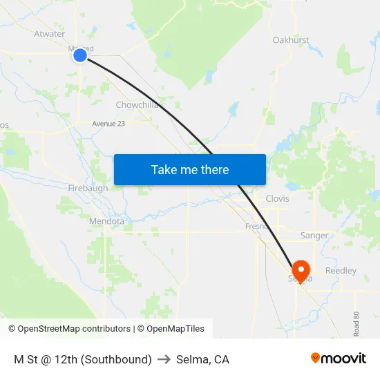 M St @ 12th (Southbound) to Selma, CA map