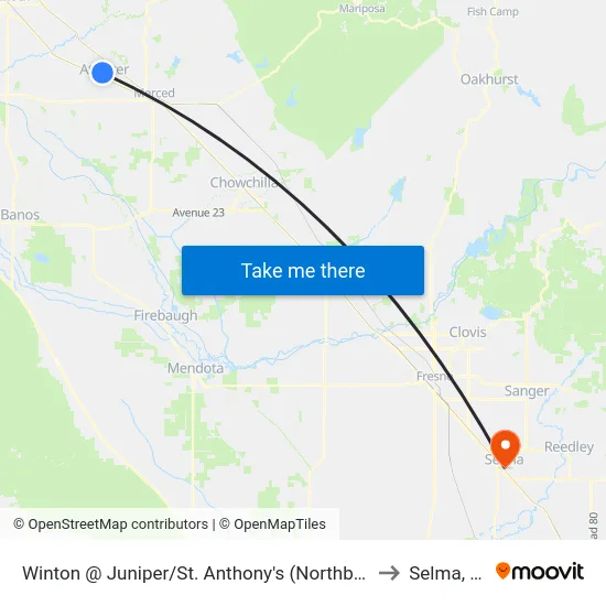 Winton @ Juniper/St. Anthony's (Northbound) to Selma, CA map