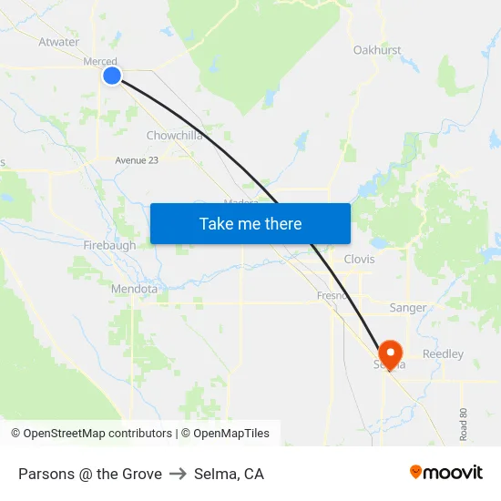 Parsons @ the Grove to Selma, CA map