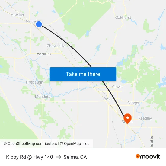 Kibby Rd @ Hwy 140 to Selma, CA map