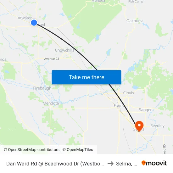 Dan Ward Rd @ Beachwood Dr (Westbound) to Selma, CA map